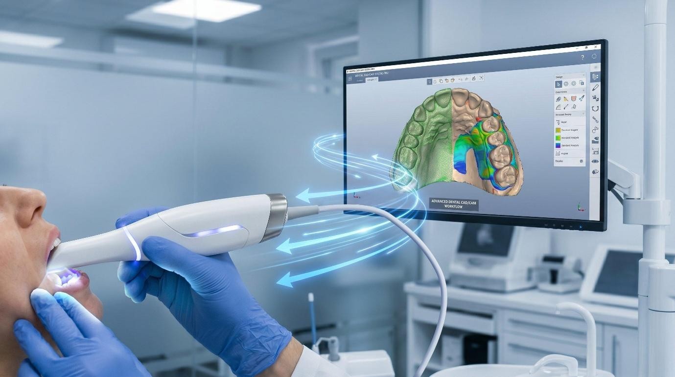 Digital dentistry consulting in California showing intraoral scanning and CAD workflow training