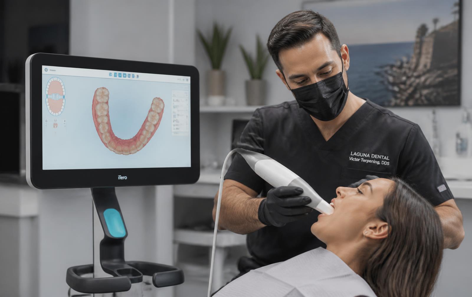 Dentist capturing a full-arch digital scan with an intraoral scanner in a California dental practice