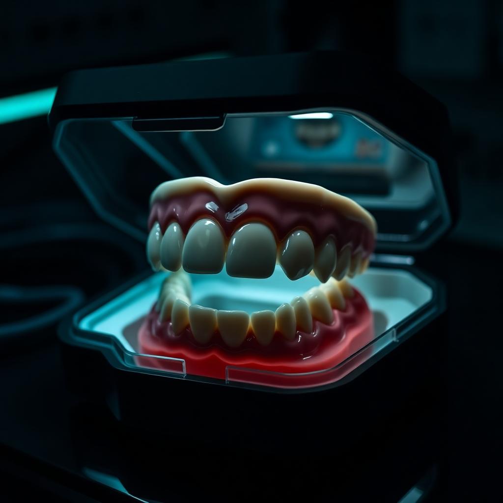 Finished full-arch dental restoration in a premium delivery case ready for clinical placement