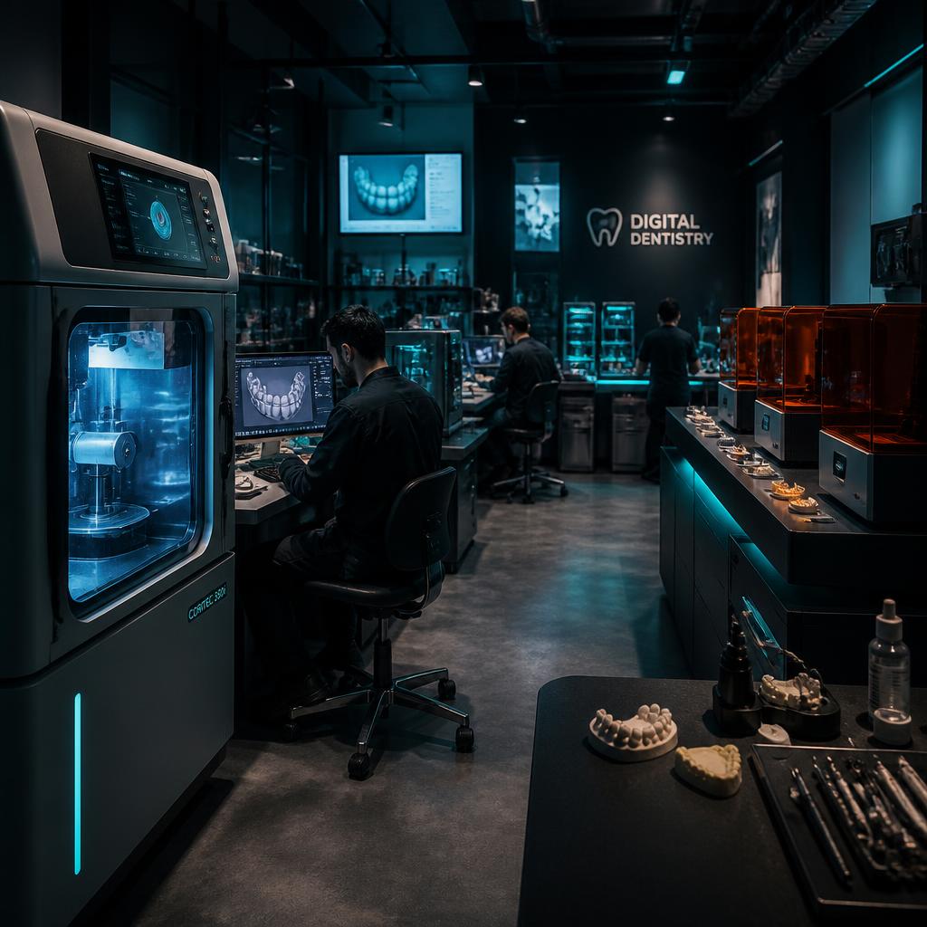 Modern digital dental laboratory with milling machines, 3D printers, and CAD workstations, Dental Restoration Design in Ceres, CA