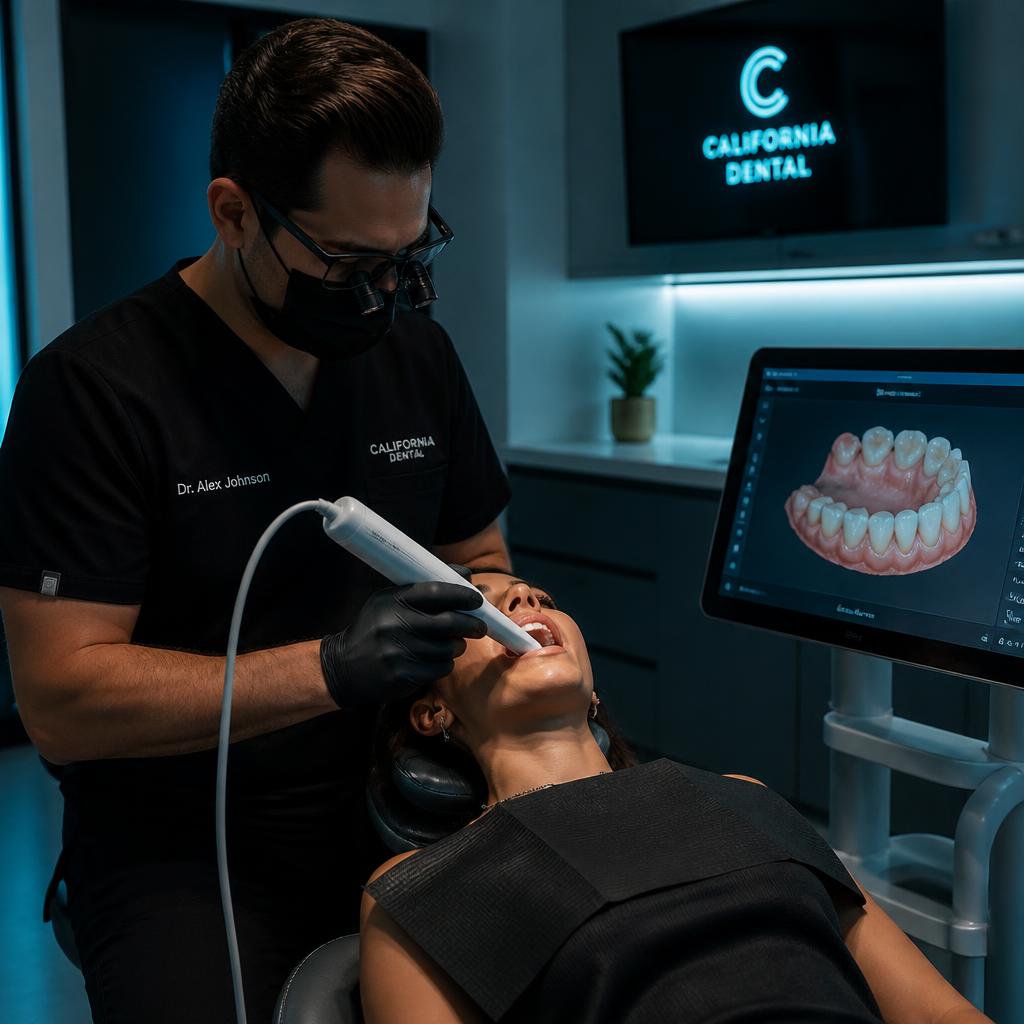 Dentist capturing an intraoral scan chairside in a modern California practice, Dental Restoration Design in Ceres, CA