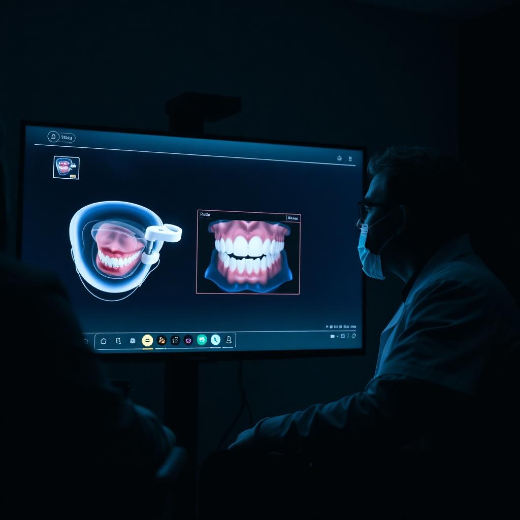 Designer walking a dentist through a case on a shared screen, Analog to Digital in Exeter, CA