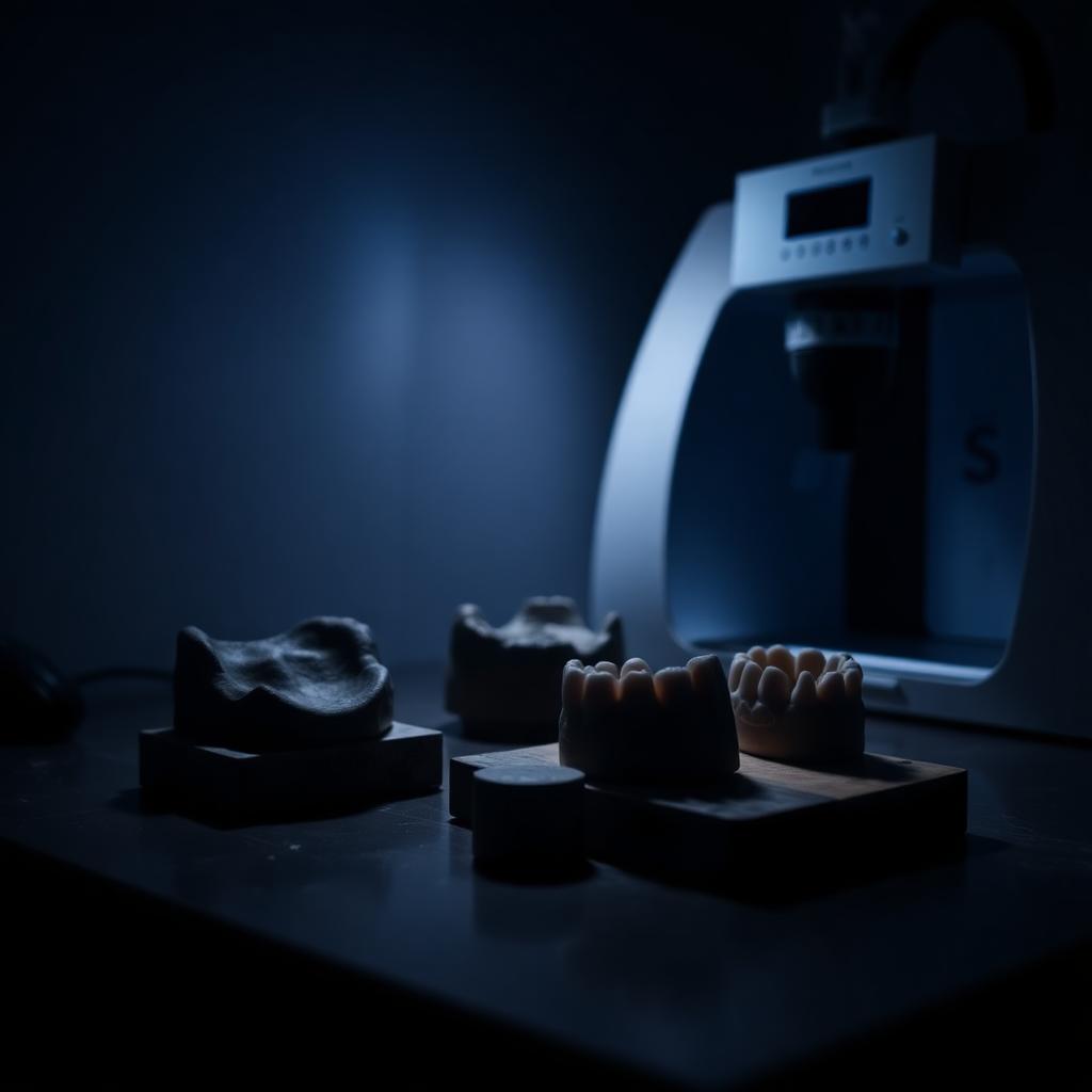 Stone models staged next to a desktop dental 3D scanner, Dental Lab Training in Exeter, CA