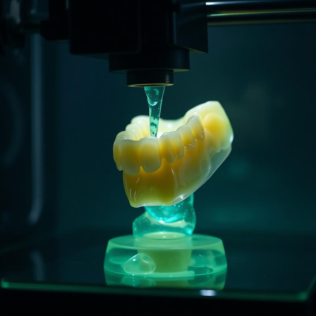 Resin 3D printer lifting a dental model out of the vat, Analog to Digital in Kerman, CA